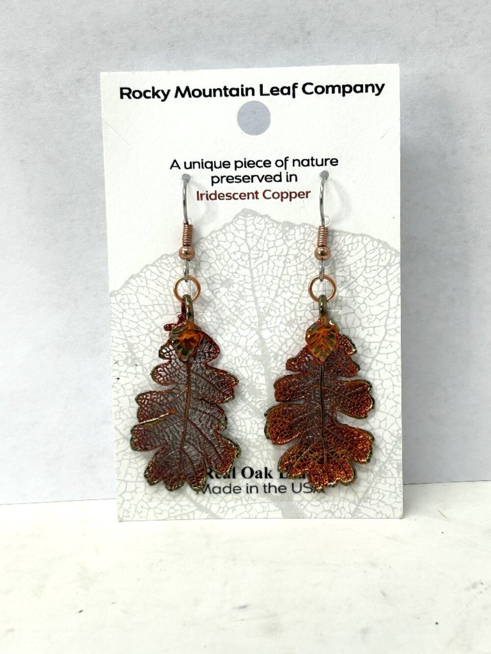 Rocky Mountain Leaf Company Woman’s Earrings Copper over Real Oak USA 4.6g